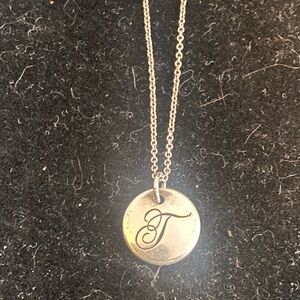 TIFFANY & Co. Tiffany Notes Alphabet Disc Charm Pendant Initial "T” 16" Chain